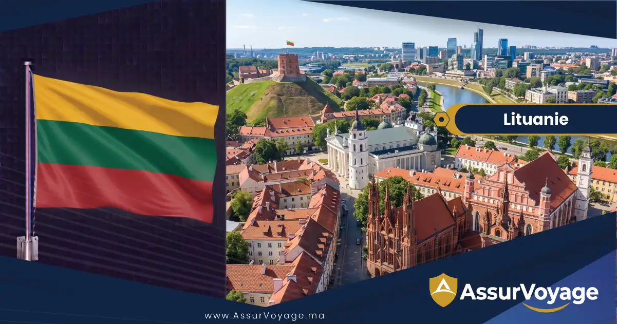 Drapeau Lituanie panorama Vilnius assurance visa Schengen depuis le Maroc