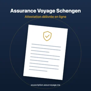 Attestation d'assurance Schengen en ligne : document surmonté d'un bouclier doré sur fond bleu nuit
